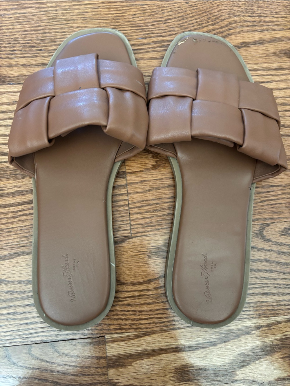 Woven Strap Slide Sandals in Brown - Feminine Comfort